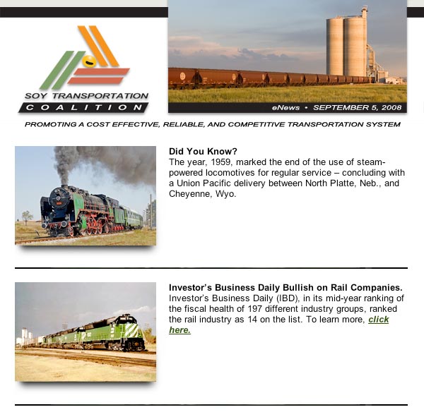 September 5, 2008 Soy Transportation Coalition eNews